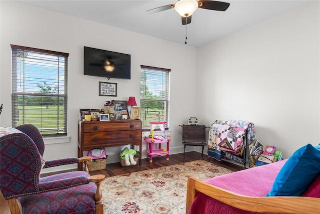 bedroom featuring ceiling fan and wood finished floors