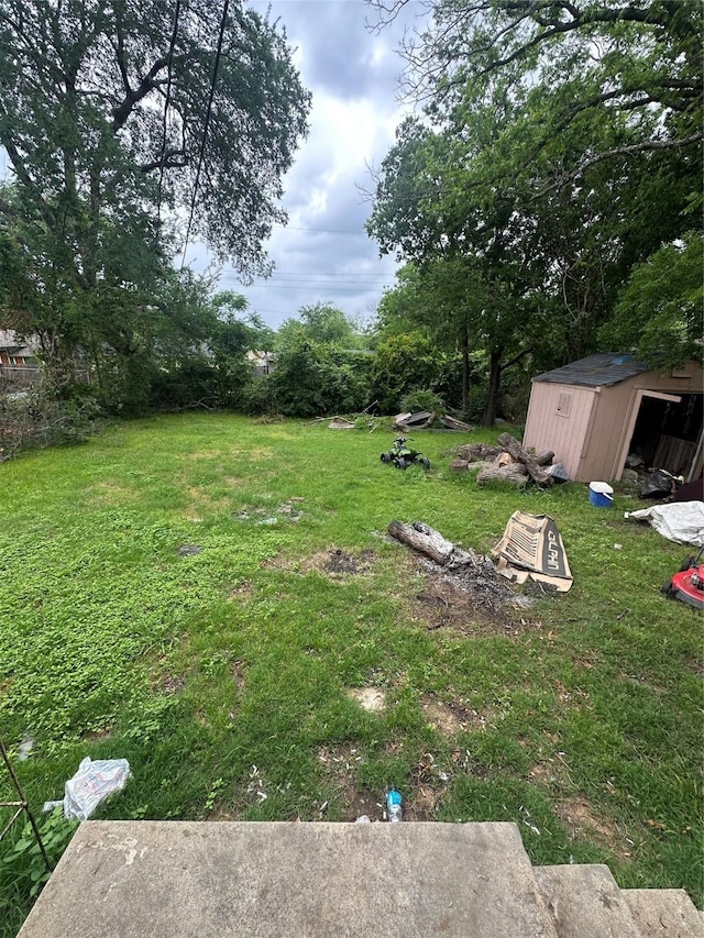 view of yard with a storage shed and an outdoor structure