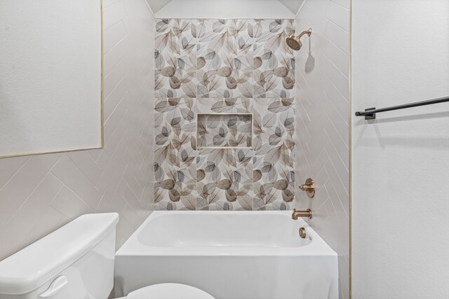 285 Lake Ridge Ct, Bluff Dale, TX 76433 - bathroom with toilet, shower / bathtub combination, and tile walls