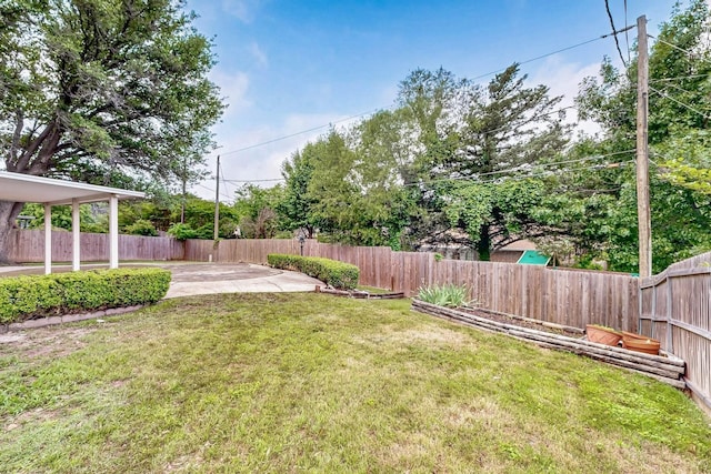 view of yard featuring a fenced backyard and a patio