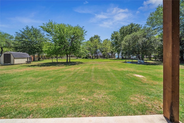 view of yard with a storage shed and an outdoor structure