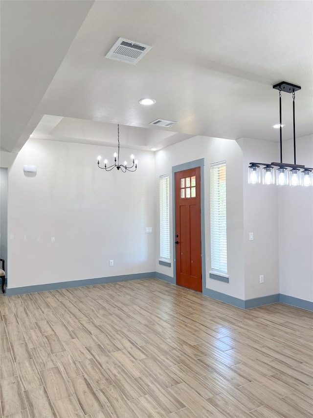 5008 San Marcos Dr, Granbury, TX 76048 - foyer with baseboards, light wood-type flooring, a chandelier, and recessed lighting