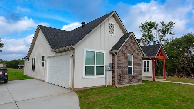 5008 San Marcos Dr, Granbury, TX 76048 - view of side of property featuring a garage, board and batten siding, roof with shingles, driveway, and a yard