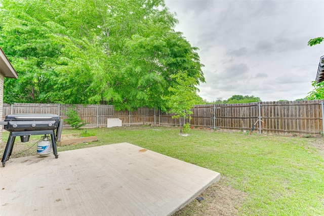 view of yard featuring a fenced backyard and a patio area