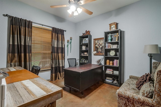 1320 Fox Ln, Burleson, TX 76028 - office with finished concrete floors and a ceiling fan