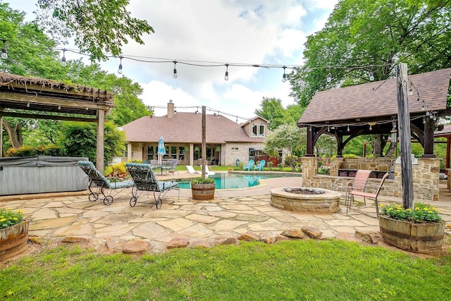 1320 Fox Ln, Burleson, TX 76028 - view of patio featuring fence, a ceiling fan, outdoor dining space, and an outdoor pool