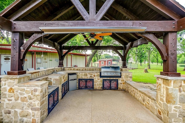 1320 Fox Ln, Burleson, TX 76028 - view of patio / terrace with a gazebo, exterior kitchen, a sink, and area for grilling