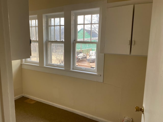 spare room with carpet flooring, baseboards, and a wealth of natural light
