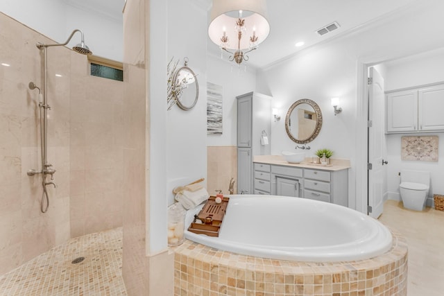 7242 Waters Edge Dr, The Colony, TX 75056 - full bathroom with visible vents, walk in shower, a bath, and vanity