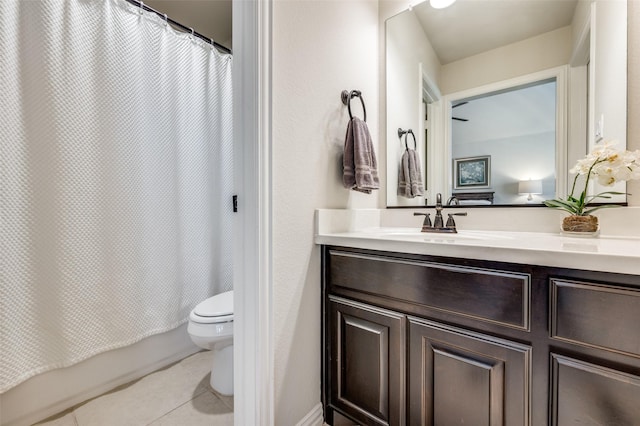 full bath featuring tile patterned flooring, toilet, and vanity