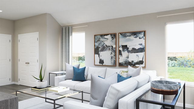 living room featuring plenty of natural light and wood finished floors