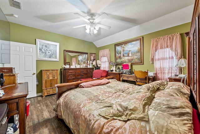 740 Bluebonnet Dr, Stephenville, TX 76401 - bedroom with a ceiling fan, dark wood finished floors, and visible vents