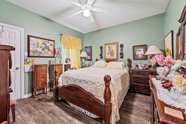 740 Bluebonnet Dr, Stephenville, TX 76401 - bedroom featuring ceiling fan and dark wood finished floors