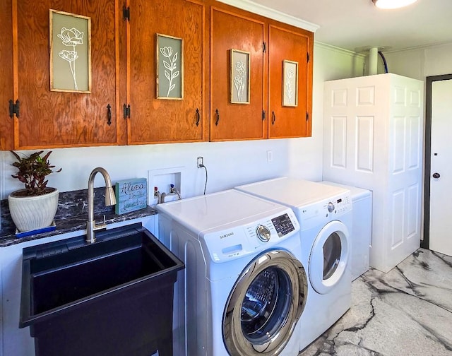 4512 Orchid St, Shreveport, LA 71105 - washroom with cabinet space, separate washer and dryer, and ornamental molding