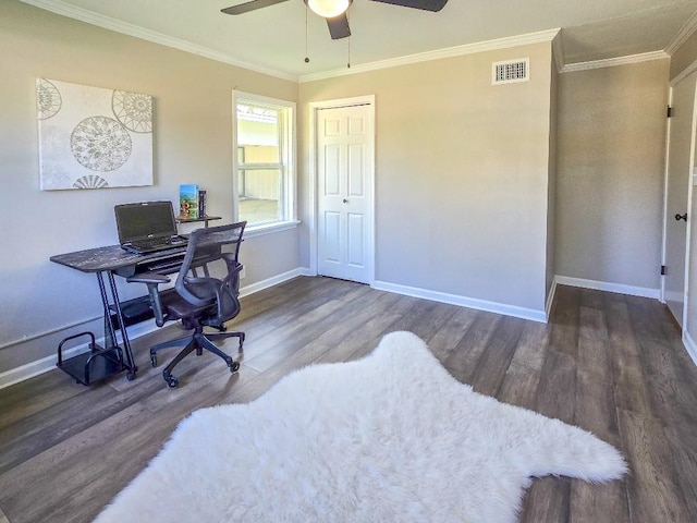 4512 Orchid St, Shreveport, LA 71105 - office space with wood finished floors, a ceiling fan, baseboards, and ornamental molding