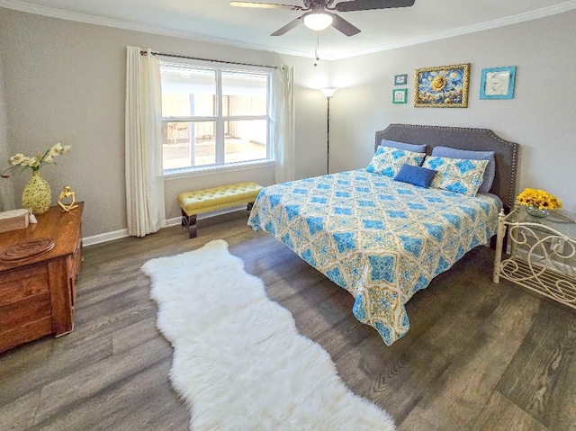 4512 Orchid St, Shreveport, LA 71105 - bedroom with wood finished floors, ornamental molding, baseboards, and ceiling fan