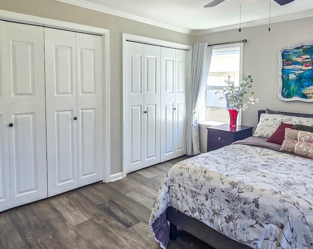 4512 Orchid St, Shreveport, LA 71105 - bedroom featuring wood finished floors, two closets, crown molding, and baseboards