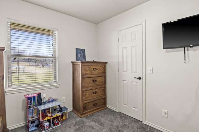 interior space with baseboards and carpet