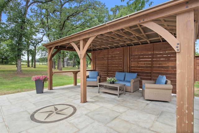 view of patio / terrace with an outdoor hangout area and a gazebo