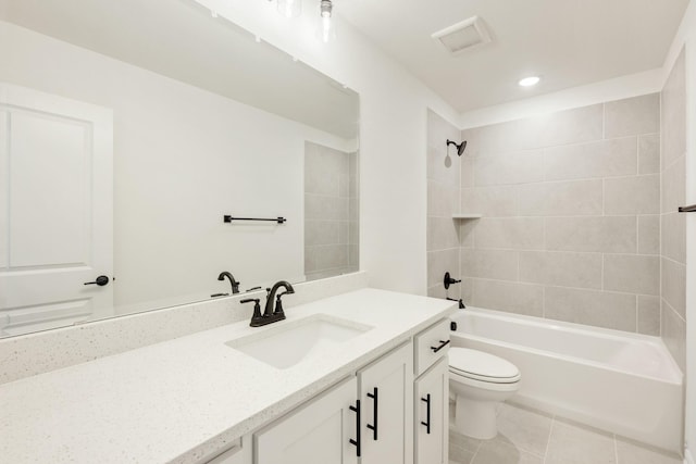 801 Daisy Corner Dr, Little Elm, TX 76227 - full bathroom featuring toilet, tile patterned flooring, vanity, tub / shower combination, and recessed lighting