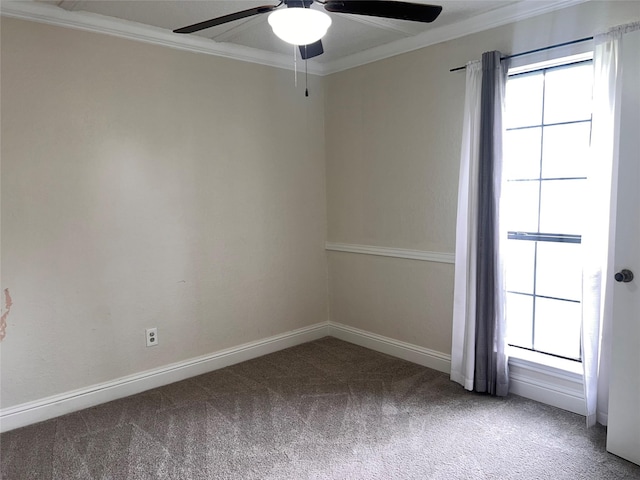 1005 Bass Dr, Plano, TX 75025 - carpeted spare room with ceiling fan, ornamental molding, and baseboards