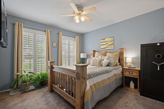 bedroom with carpet floors and ceiling fan