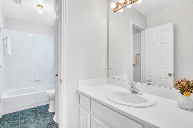 3906 Sharp Ln, Richardson, TX 75082 - bathroom with vanity, bathing tub / shower combination, toilet, and visible vents