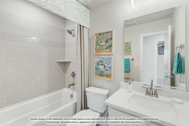 bathroom with vanity, toilet, and shower / tub combination