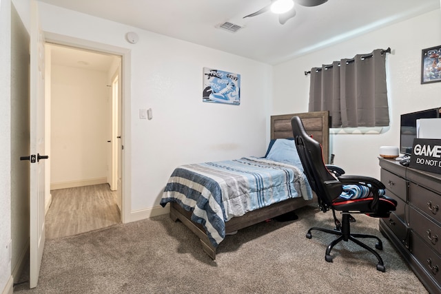 1411 Harvest Hill Ln, Arlington, TX 76014 - carpeted bedroom featuring visible vents, a ceiling fan, and baseboards