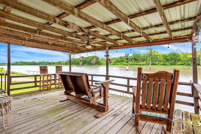 dock area with a water view