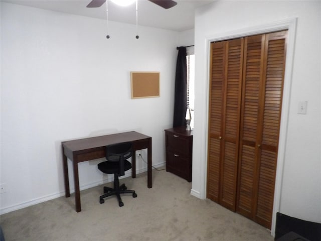 office area featuring carpet and ceiling fan