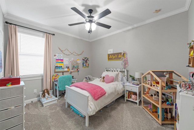 10109 Braided Briar Ln, Waco, TX 76712 - carpeted bedroom featuring crown molding and ceiling fan