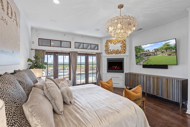 108 Dustin Cir, Hudson Oaks, TX 76087 - bedroom with wood finished floors, access to outside, french doors, and ornamental molding