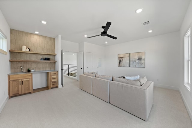 238 Glenview Cir, Belton, TX 76513 - living area featuring recessed lighting, a ceiling fan, light carpet, and a healthy amount of sunlight