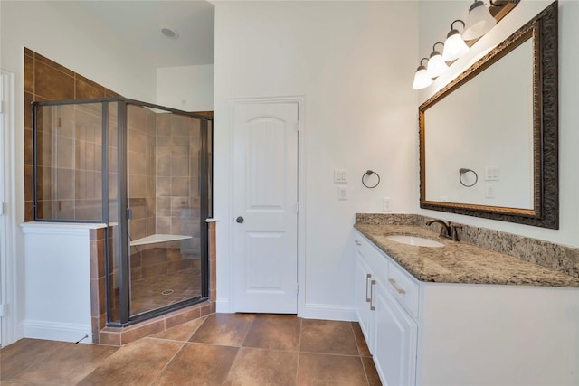 6917 Moody Ave, Frisco, TX 75035 - bathroom with vanity, a shower stall, and tile patterned floors