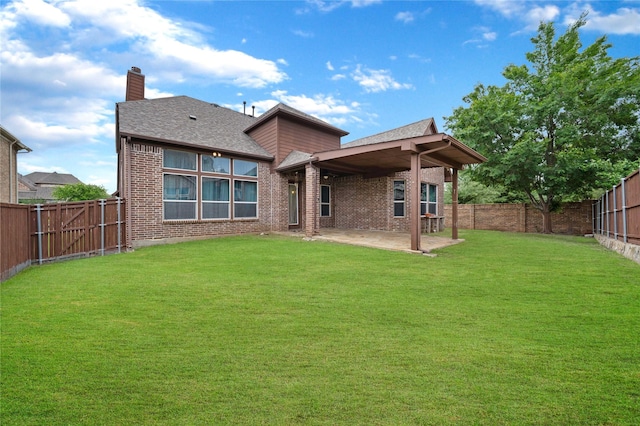 6917 Moody Ave, Frisco, TX 75035 - back of house with a patio, brick siding, a chimney, and a fenced backyard