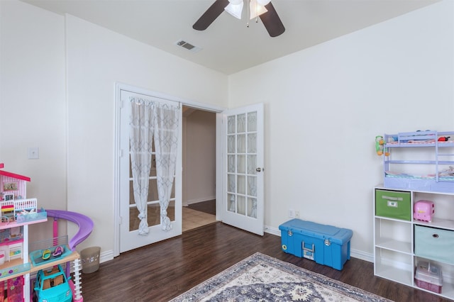 735 Cedar Cove Dr, Princeton, TX 75407 - rec room featuring wood finished floors, ceiling fan, french doors, and baseboards