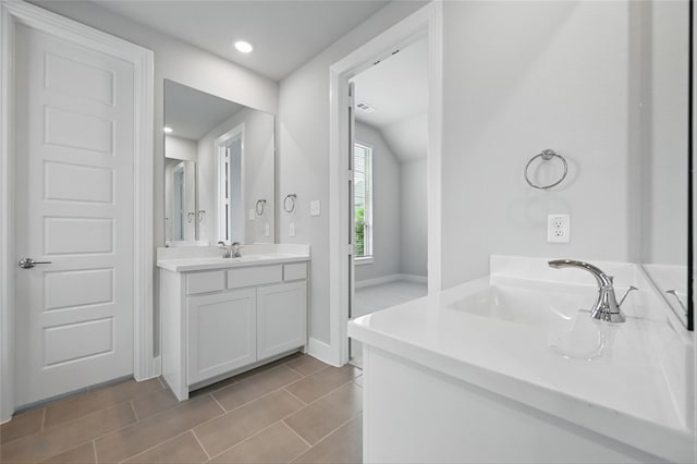 1000 Tulip Pl, Crowley, TX 76036 - bathroom featuring vanity, tile patterned flooring, baseboards, and recessed lighting