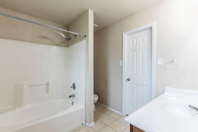 full bath featuring vanity, toilet, baseboards, tile patterned floors, and  shower combination