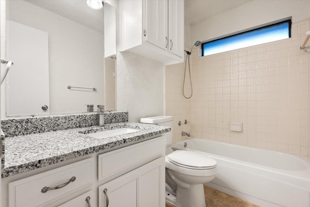 bathroom with toilet, shower / bath combination, and vanity