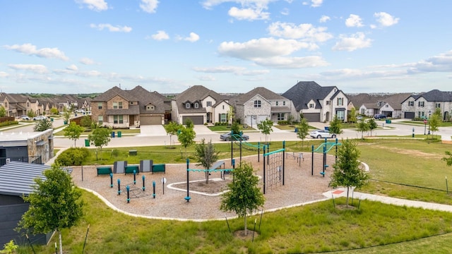 view of community with a lawn and a residential view