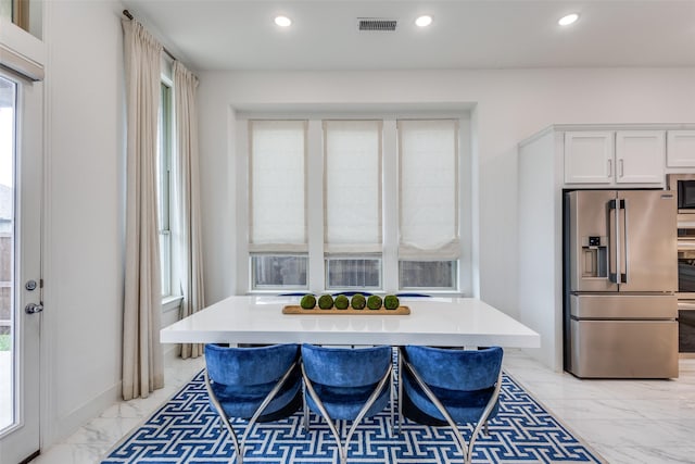 4012 Prickly Pear Ave, Aubrey, TX 76227 - dining room with visible vents, recessed lighting, and marble finish floor