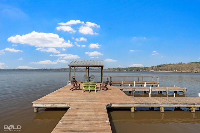 view of dock with a water view