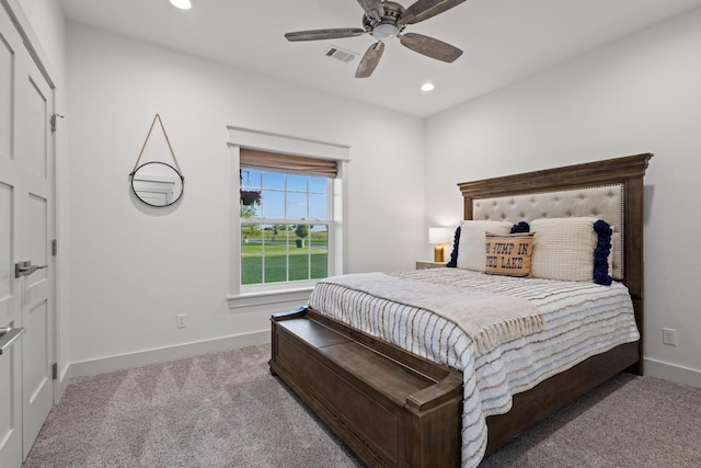 275 Ed Dutton Rd, Pottsboro, TX 75076 - bedroom featuring carpet flooring, baseboards, recessed lighting, and ceiling fan