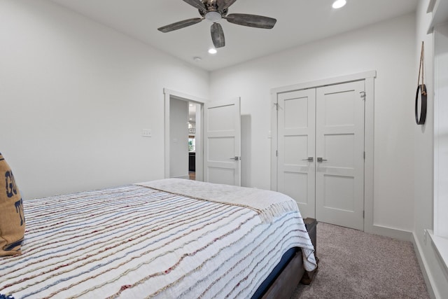 275 Ed Dutton Rd, Pottsboro, TX 75076 - bedroom featuring carpet flooring, recessed lighting, ceiling fan, and a closet