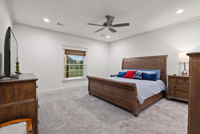 275 Ed Dutton Rd, Pottsboro, TX 75076 - bedroom with carpet, recessed lighting, baseboards, ceiling fan, and crown molding
