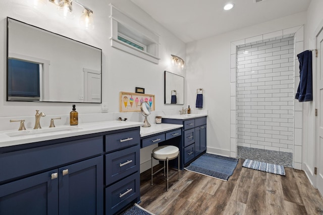275 Ed Dutton Rd, Pottsboro, TX 75076 - bathroom featuring a walk in shower, wood finished floors, vanity, recessed lighting, and baseboards