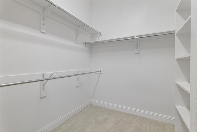 walk in closet with light colored carpet