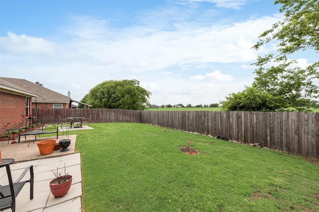 view of yard featuring a fenced backyard and a patio area