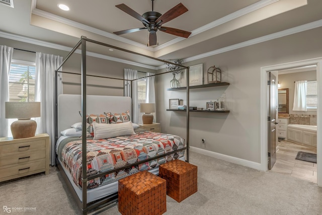 1113 Cypress Creek Cir, Shreveport, LA 71106 - bedroom featuring light colored carpet, multiple windows, ornamental molding, and a raised ceiling